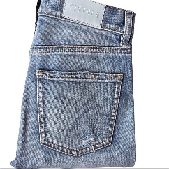 PISTOLA Distressed Button Fly High Rise Denim Jeans Size 25 in Medium Blue - Picture 8 of 16